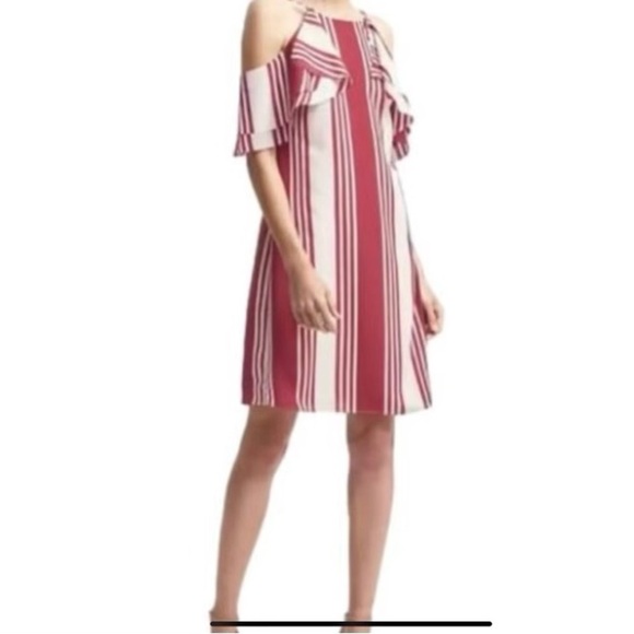 Banana Republic Off The Shoulder Ruffle Red & white Dress - Picture 1 of 3